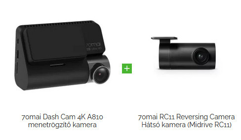 70mai Dash Cam 4K A810 + RC11 Rear Cam szett