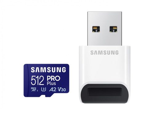 SAMSUNG SD kártya, 512GB, PRO PLUS, olvasó, Blue Wave