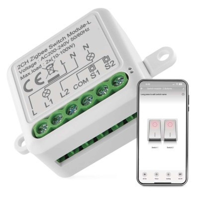 GoSmart kapcsolómodul IP-2104SZ, ZigBee, 2 csatornás (nem igényel N vezetéket)