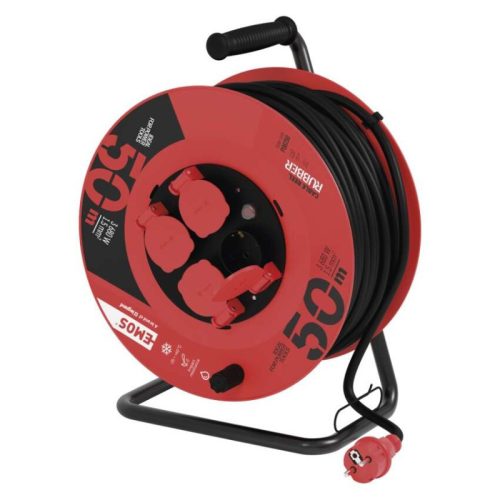 Kültéri kábeldob 50 m / 4 aljzat / fekete / gumi / 230 V / 1,5 mm2