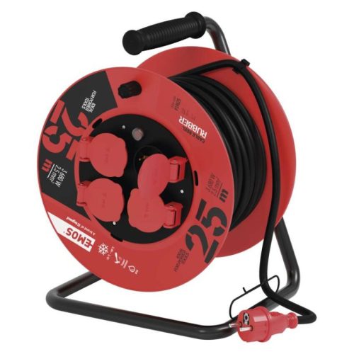 Kültéri kábeldob 25 m / 4 aljzat / fekete / gumi / 230 V / 2,5 mm2