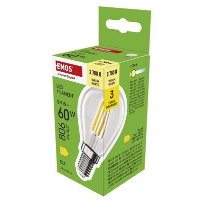 LED izzó Filament Mini Globe / E14 / 5,9 W (60 W) / 806 lm / Meleg fehér