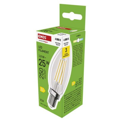 LED izzó Filament gyertya / E14 / 1,8 W (25 W) / 250 lm / Természetes fehér