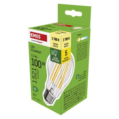 LED izzó Filament A60 A CLASS / E27 / 7,2 W (100 W) / 1521 lm / meleg fehér