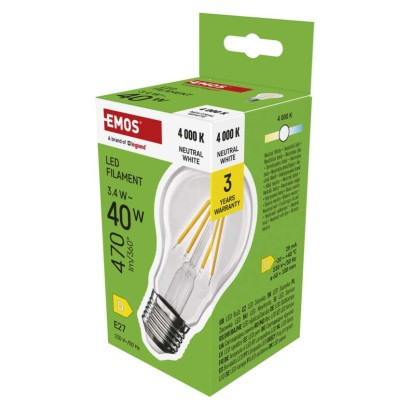 LED izzó Filament A60 / E27 / 3,4 W (40 W) / 470 lm / Természetes fehér