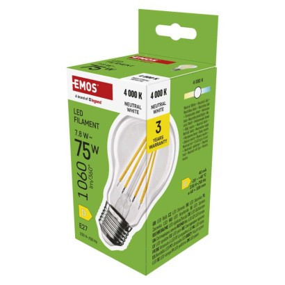 LED izzó Filament A60 / E27 / 7,8 W (75 W) / 1060 lm / Természetes fehér