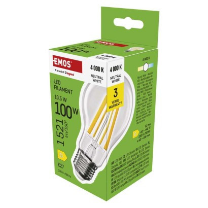 LED izzó Filament A60 / E27 / 10,5 W (100 W) / 1521 lm / Természetes fehér