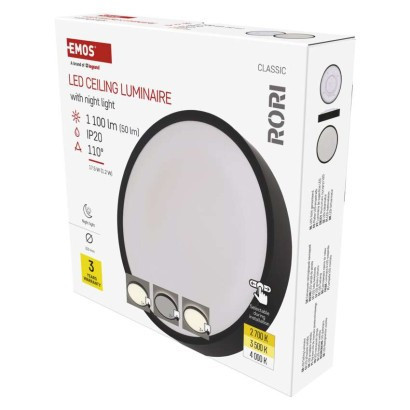 LED felületi lámpatest RORI kerek, fekete, 17W, CCT