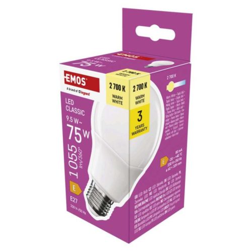 LED izzó Classic A60 / E27 / 9,5 W (75 W) / 1055 lm / meleg fehér