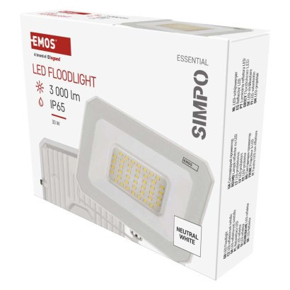 LED reflektor SIMPO 30W, fehér, IP65, 3000 lm, természetes fehér