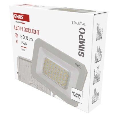 LED reflektor SIMPO 50W, fehér, IP65, 5000 lm, természetes fehér