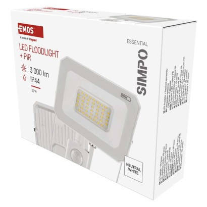 LED reflektor SIMPO 30W 3000LM IP44 PIR semleges fehér