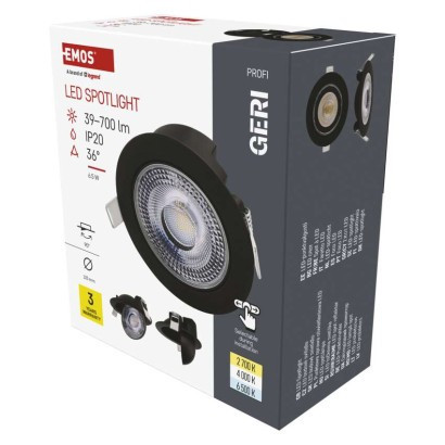 LED reflektor GERI fekete, kerek, 6,5W CCT