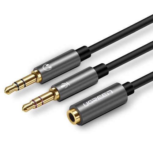 AUX UGREEN audio splitter fejhallgató + mikrofon 3,5 mm-es mini jack kábelhez, 28 cm (fekete)