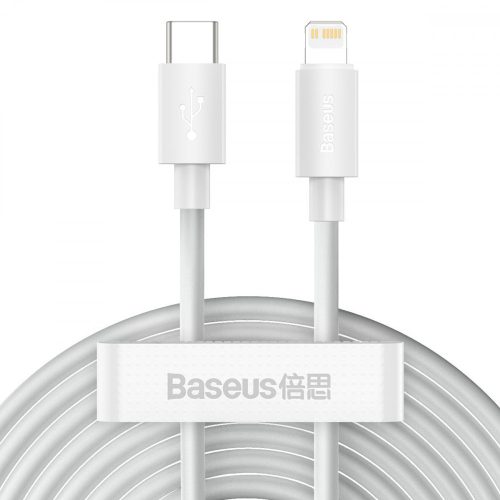 Baseus Simple Wisdom USB-C-Lightning adat/töltőkábel PD, 20W, 1,5m, 2db (fehér)