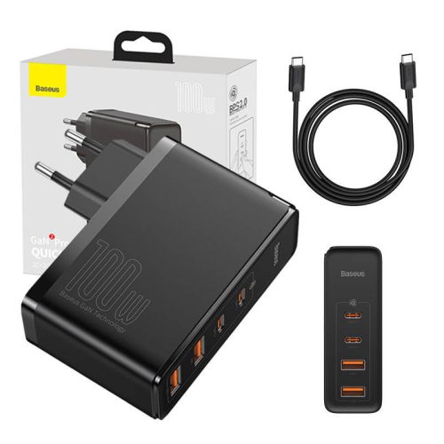 Baseus GaN2 Pro fali töltő, 2x USB + 2x USB-C, 100W, EU (fekete)