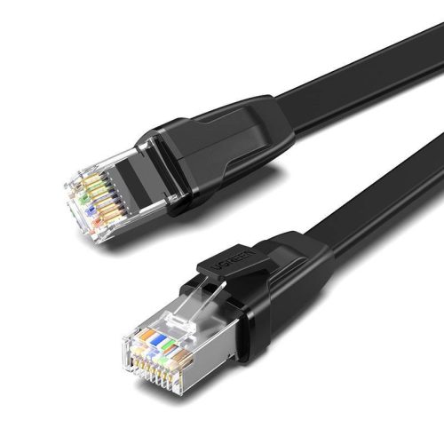 UGREEN NW134 Lapos hálózati kábel fém csatlakozókkal, Ethernet RJ45, Cat.8, U/FTP, 0,5 m (fekete)