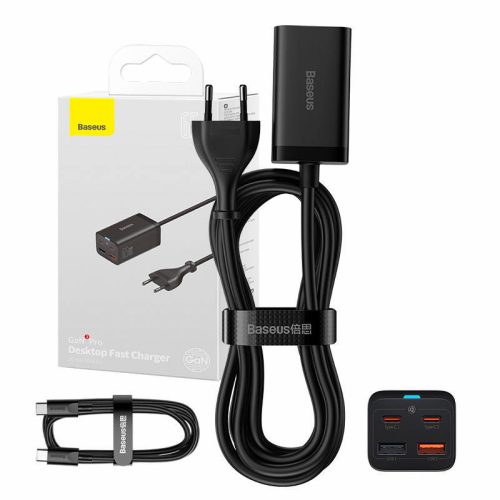 Baseus GaN3 Pro gyorstöltő, 2x USB-C, 2x USB, 65W (fekete)