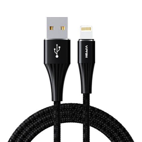 USB Lightning kábel VFAN A01, 3A, 1,2m, fonott (fekete).