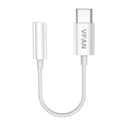 VFAN L08 USB-C és mini jack 3.5mm AUX kábel, 10cm (fehér)