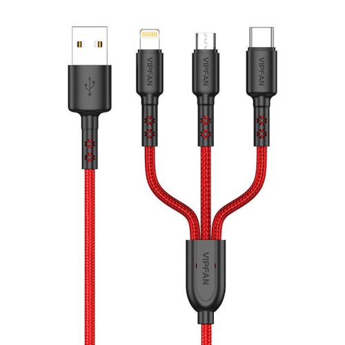 USB kábel VFAN X02 3in1 USB-C / Lightning / Micro 3.5A 1.5m (piros)