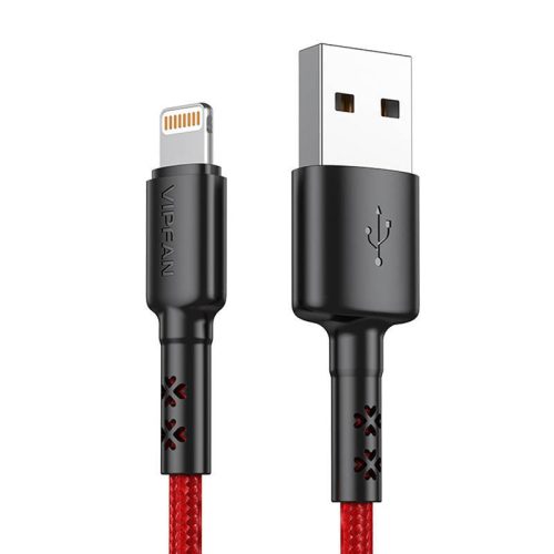 USB és Lightning kábel VFAN X02, 3A, 1.8m (piros)