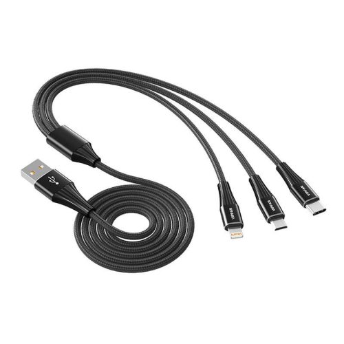 VFAN X16 3w1 USB-C/Lightning/Micro 3.5A 1.5m USB kábel (czarny)