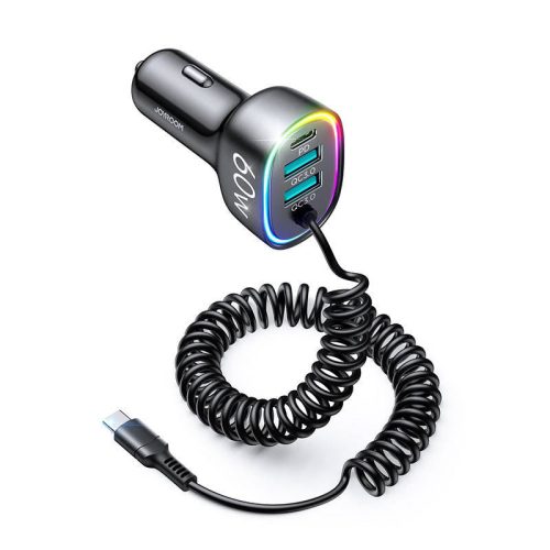 Car charger Joyroom JR-CL19, 2x USB + 2x USB-C, 60W + USB-C cable (black)