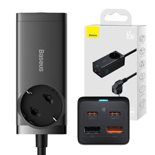 Baseus GaN3 Pro hálózati töltő 2xUSB + 2xUSB-C + AC, 65W (fekete)