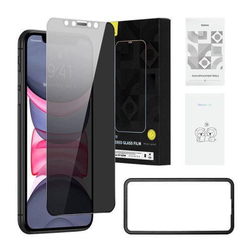 Baseus iPhone 11/XR Privacy szűrős üvegfólia, 0,3 mm