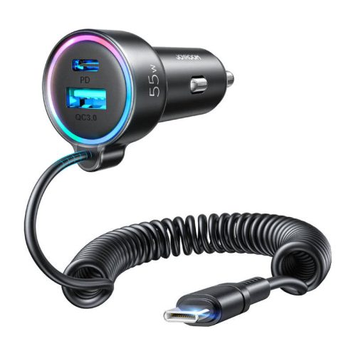 Joyroom autós töltő JR-CL07, 3in1, 1xUSB 1xUSB-C + USB-C kábel 55W (fekete)