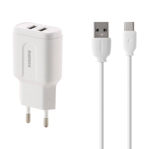 Wall charger Remax, RP-U22, 2x USB, 2.4A (white) + USB-C cable
