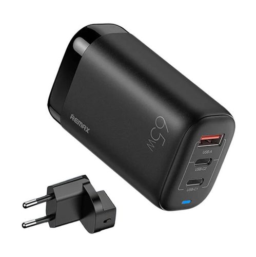 Wall charger Remax, RP-U55, 2x USB-C, USB, EU 65W (black)