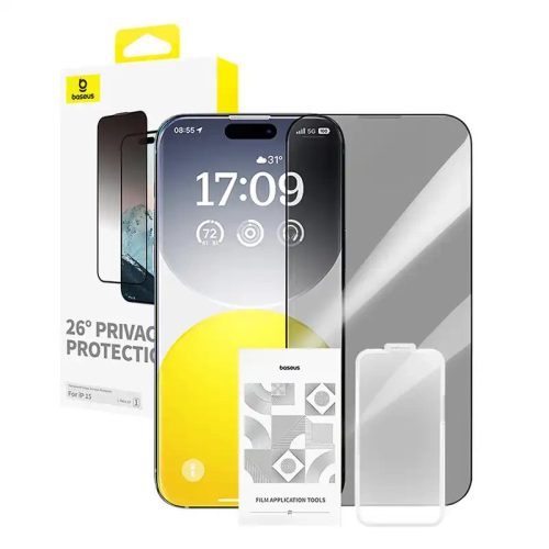 Baseus Diamond privacy edzett üvegfólia iPhone 15