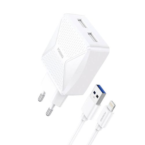 Foneng EU35 12W 2x USB fali töltő + USB-Lightning 2.4A kábel (fehér)