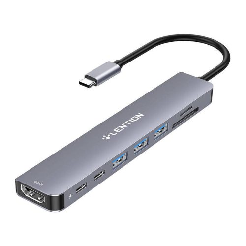 Lention 8in1 Hub USB-C to 3x USB 3.0 + SD/TF + PD + USB-C + HDMI 4K60Hz (gray)