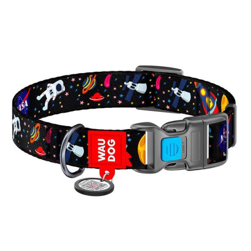 Nylon dog collar with QR code Waudog "NASA" size XL