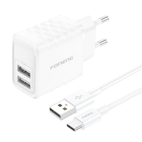 Foneng EU53 20W 2xUSB-A, 2.4A network charger (White) + USB-C cable