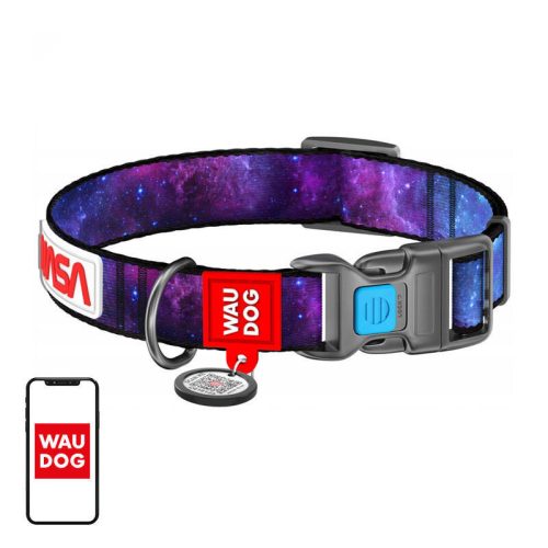 Waudog "NASA21" nylon dog collar with QR code, size L