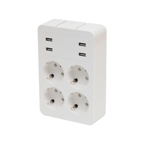 Home NV41USB tálcás USB-s elosztó, 4 földelt aljzat, 4 USB aljzat össz. 1,9A, elforgatható