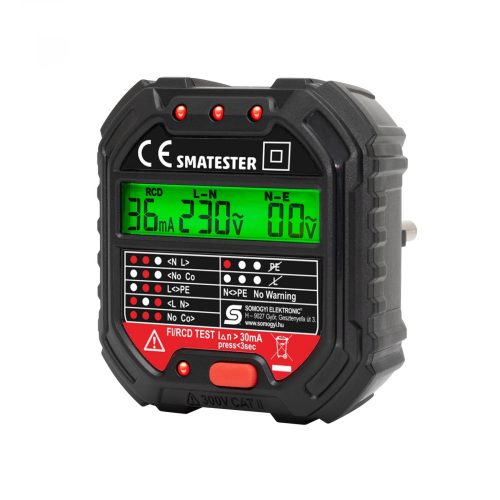 Home SMATESTER konnektor teszter, LED visszajelzők, Voltmérő, L-N, N-E, RCD mA,Fi