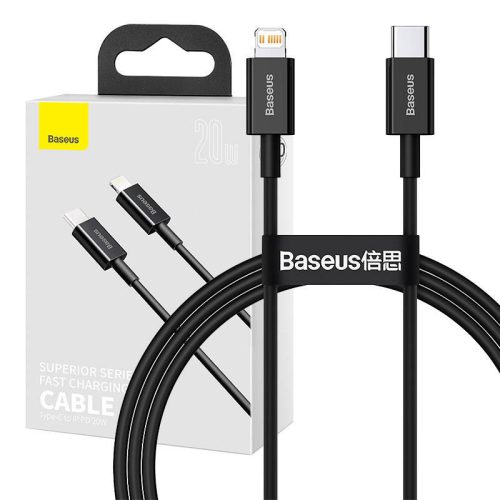 USB-C kábel a Lightning Baseus Superior sorozathoz, 20 W, PD, 1 m (fekete)